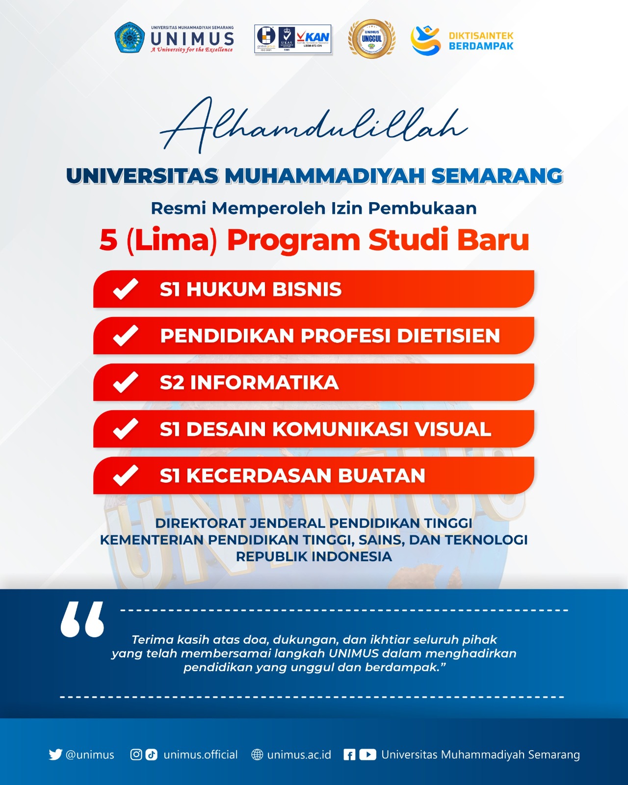 Read more about the article Perkuat Komitmen Pendidikan Tinggi Berdampak, UNIMUS Resmi Buka Lima Program Studi Baru